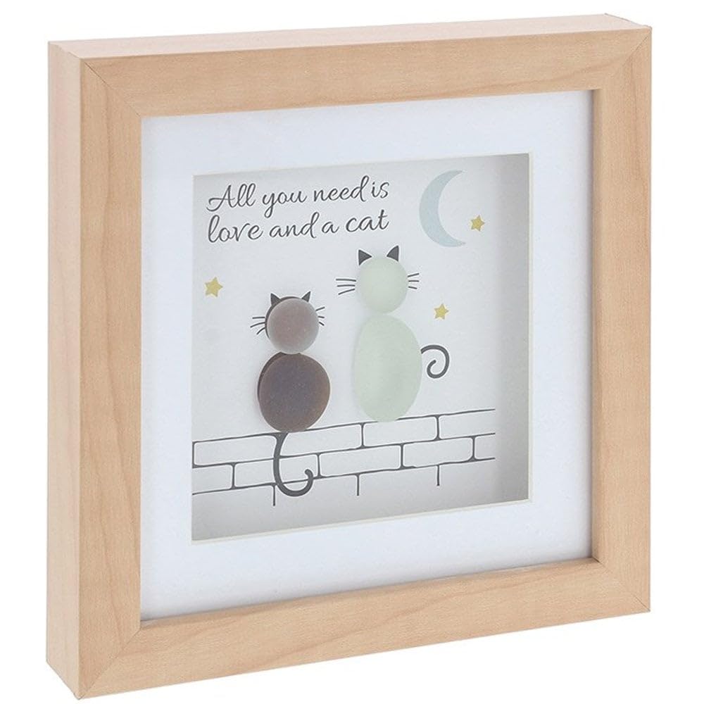 Pebble Glass Square Plaque - All You Need Is Love & A Cat