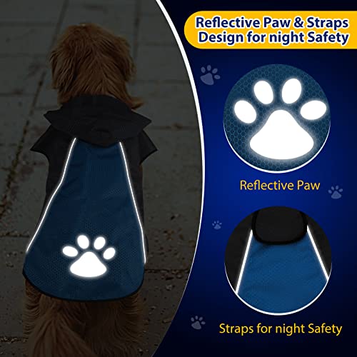 Flashseen Dog Raincoat Lightweight Waterproof Large Pet Dog Rain Jacket With Strip Reflective & Leash Hole Winter Dog Vest Warm Rain Coats Safety For Dogs And Puppies(Greyblue, Large) #TOP4