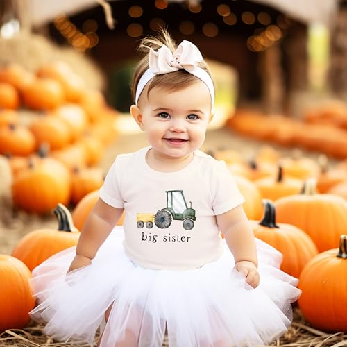 Big Sister Farm Tractor Sibling Reveal Shirt for Girls Birth Announcement Matching Family Outfit2