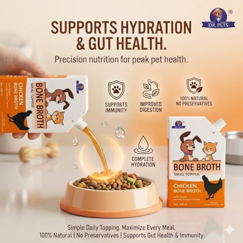 Image of Dr. Pets Pack of 3 (100ml Each) Chicken Bone Broth for Dogs & Cats | Liquid Meal Topper & Gravy | Supports Digestion, Hydration & Joint Health