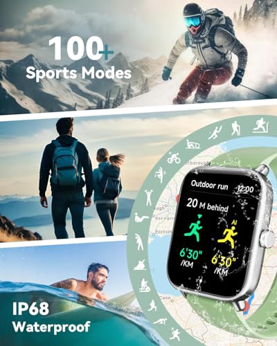 Image of Quican Smart Watch for Women Men, Compatible for iPhone and Android Phones | 1.8 inch Fitness Tracker Watch, Waterproof, Calling, Heart Rate /Sleep Monitor, Alexa, Gifts for Women, Silicone Band, Green
