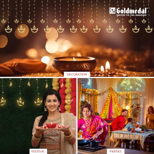 Image of Goldmedal Diya LED String Light - 12 Feet Length, 6 Small Diyas, 6 Large Diyas | Warm White (Pack of 1) | Ideal for Home Decoration, Festivals, Parties, etc.