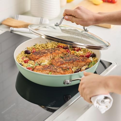 KitchenAid Hard Anodized Ceramic Induction Nonstick Cookware Frying Pan/Skillet with Lid, Dishwasher Safe, 12.25 Inch Non Stick Fry Pan with Stainless Steel Handle - Pistachio - image 7