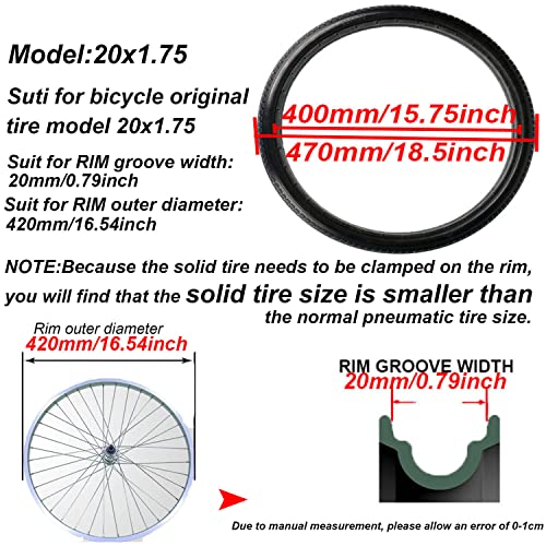 20 Inch Bike Tire Solid Bike Tires Airless Anti-Sliptyre For Road Bike Bmx Bike Kids' Bike Tire 20X1.75 (20X1.75) #TOP4