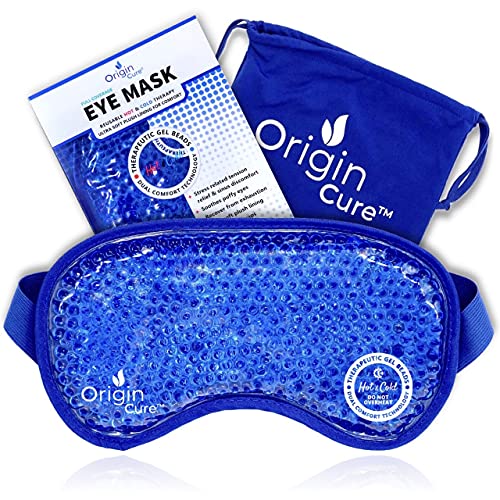 Origin Cure Blue Gel Eye Mask Hot and Cold – Cooling Gel Eye Mask for Puffy Eyes, Dark Circles, Dry Eyes, Allergies, Sinuses, Migraines – Reusable Compress for Stress, Styes, Swelling, and Pain Relief