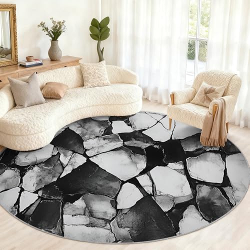 XUWEISI Stone Wall Rugs 7ft for Living Room, Gray Circle Rug