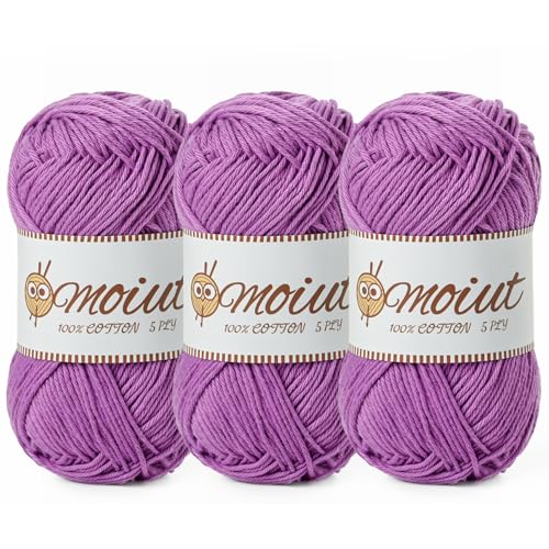 Image of 3 Pack Cotton Yarn for Crocheting, Baby Yarn for Crocheting Soft, 393yds / 5.29oz Fluffy Amigurumi Crochet Yarn, 5 Ply 100% Milk Cotton Yarn for Puzzle、Socks、Clothes(3 Deep Purple)