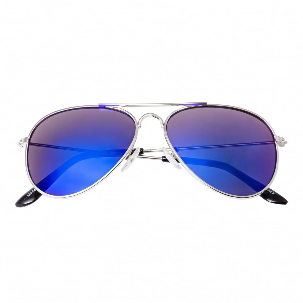 Ultra - Teen Pilot Style Sunglasses UV400 Protection Metal Frame Boys Girls Ages 9-16 Years Classic Retro Shades - Silver with Blue Lenses