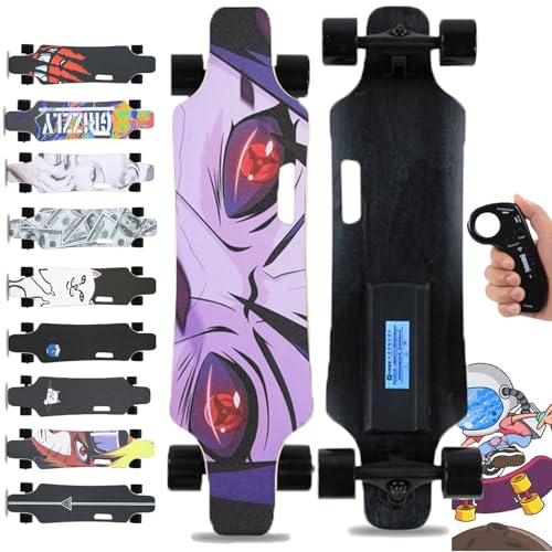 Patineta EléCtrica Con Control Remoto, Campus Street Longboard EléCtrico De 33' De Arce Con Doble Punta, 4 Velocidades, Frenado Suave, Asa De Transporte FáCil Para Adultos Adolescentes Principiantes,D