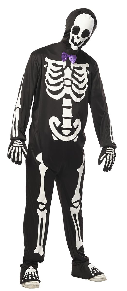 Rubies Skeleton Elegant Glow In Dark Costume for Men Jumpsuit with Bow Tie, Gloves and Hood, Official Halloween, Carnival, Parties and Cosplay