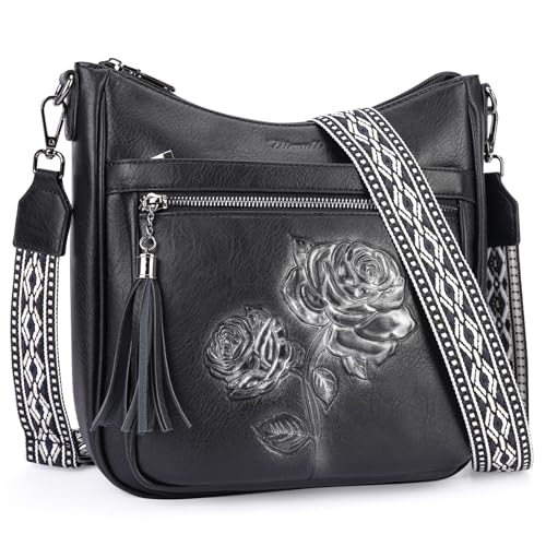 Image of Medium Crossbody Bags for Women,Vegan Leather Hobo Purses Embossed | Women's Shoulder Handbags with Adjustable Boho Strap for Daily Travel Lightweight Cross body Purses with Multi Pockets