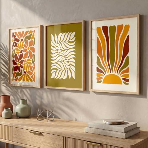 Image of kotart Boho Painting Wall Art Home Decoration Paintings With Frame For Living Room Bed Room Hotel Wall Decor Digital Reprint Set of 3 (13X17 inch)