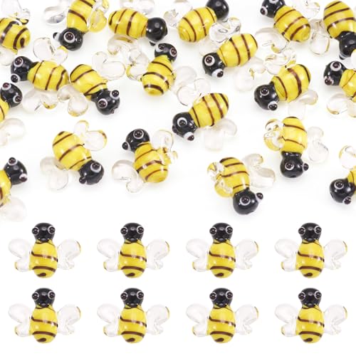 FASHEWELRY 20Pcs Handmade Lampwork Bees Beads Cute Yellow Honeybee Beads 3D Animal Insect Glass Bead for Bracelet Earring Necklace Jewelry Supplies