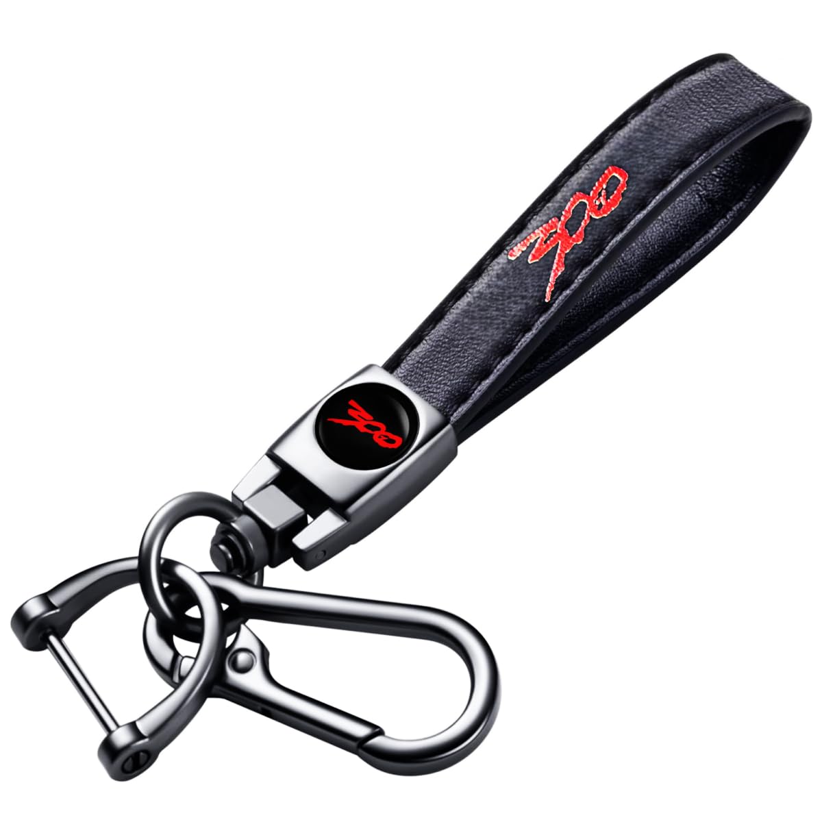 HUIANTS Genuine Leather Car Keychain 300 Emblem Leather Key Chain compatible with Chrysler 300 300C 300S Accessories, Red, Medium