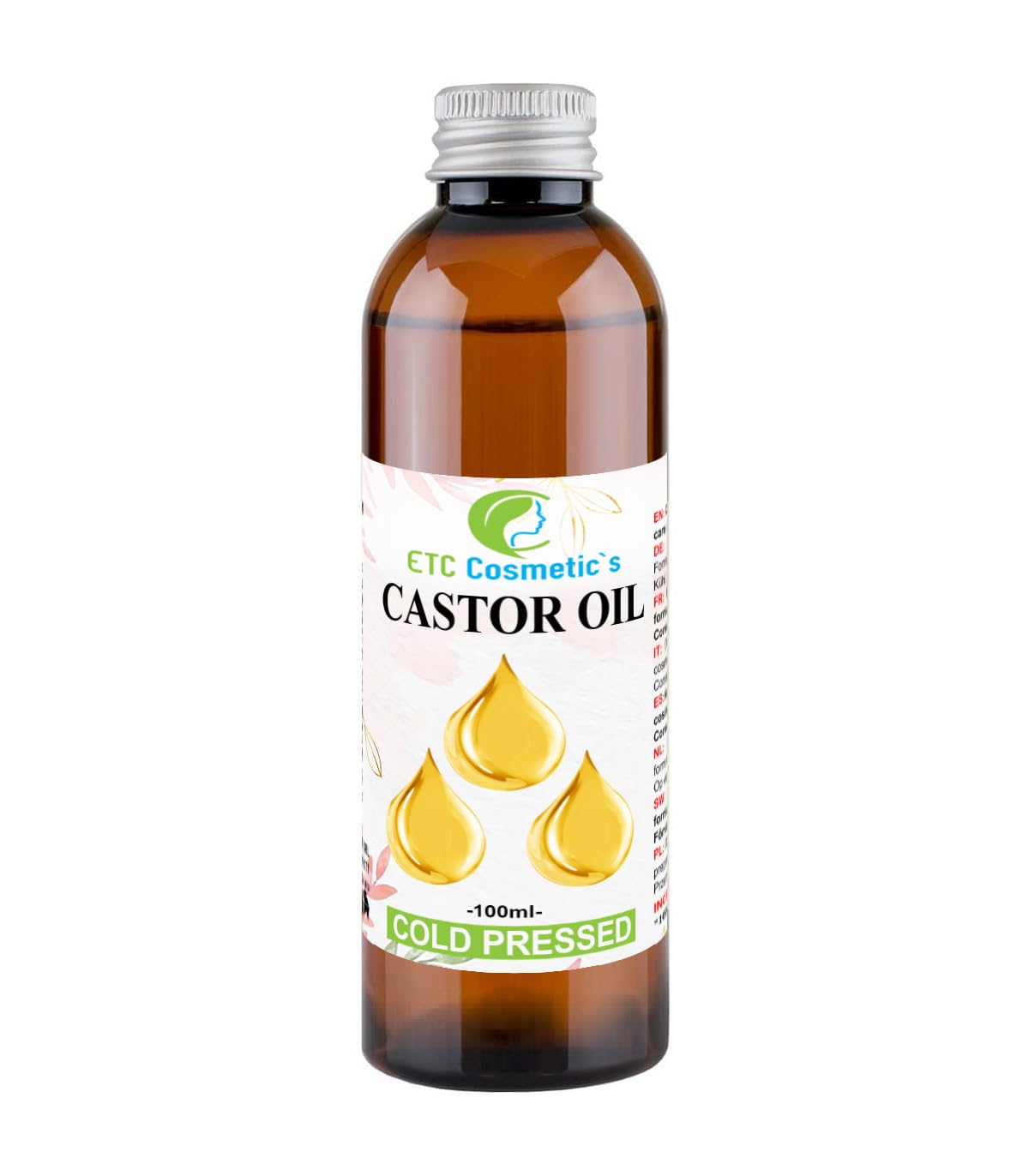 ACEITE DE RICINO - 100 ml - 100% BIO ORGÁNICO por prensado en frío - para CABELLO, UÑAS, CEJAS