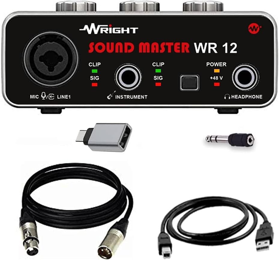 Wright WR12 USB Audio Interface inbuilt Phantom Power Supply Preamp Sound Card for Condenser Microphone for Studio Recording Singing