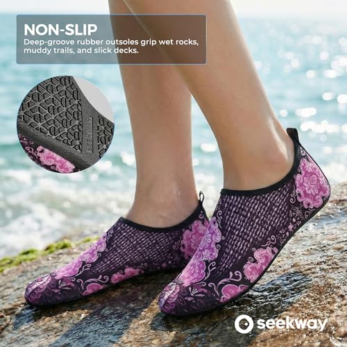 Image of SEEKWAY Water Shoes Women Men Adult Quick-Dry Aqua Socks Barefoot Non Slip for Beach Swim River Pool Lake surf Black SK002(U)