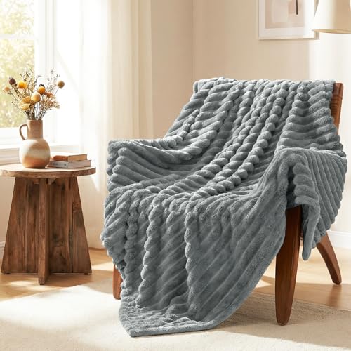 Couverture lit simple gris clair HIMEET en polaire légère de 152x203cm - 3