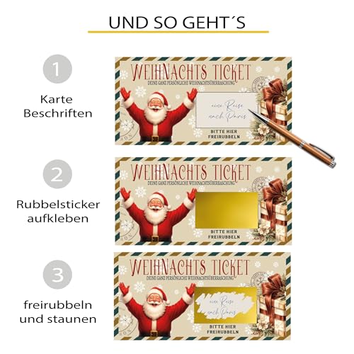 Weihnachtskarte - zum Personalisieren - mit Rubbelaufkleber | Geschenk zum Nikolaus Gutschein zum selber ausfüllen mit Rubbelsticker | Rubbelkarte zum Beschriften - Weihnachts Gutschein
