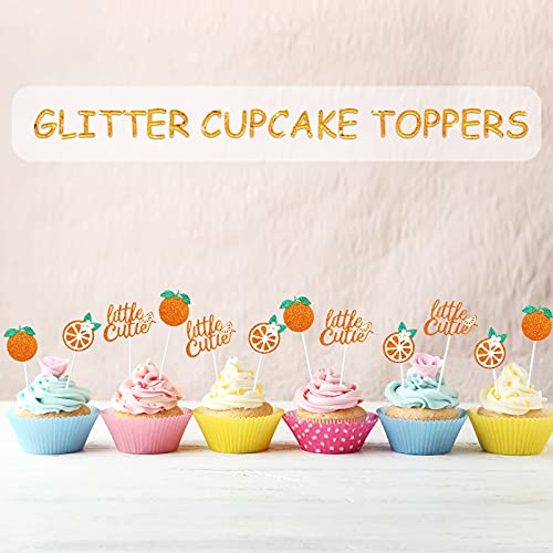 Image of Zonon 48 Pcs Baby Shower Little Cutie Glitter Cupcake Toppers Orange Theme | Tangerine Citrus Cake Pick Bulk, Little Cutie Birthday Party Favors, Baby Shower Decoration for Cupcake, Fruit Party Supply