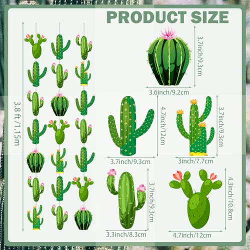 Image of Spakon 8 Pcs Cactus Garlands Decoration Fiesta Party Banner Mexican Taco Green Hanging Paper Garlands Tropical Plant Cutouts for Birthday Baby Shower Luau Hawaiian Carnivals Festivals Party Decor