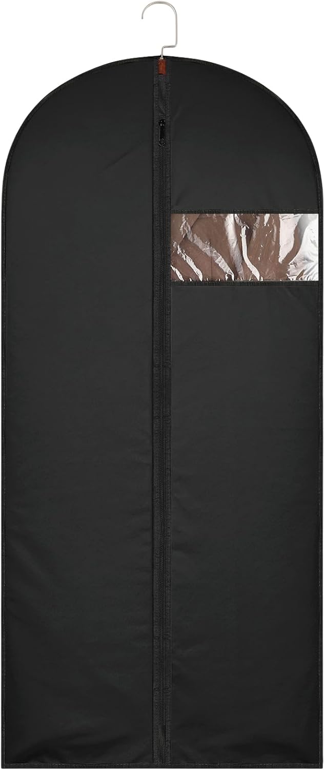 62-Inch Garment Bags Covers,Hanging Clothes Bag, Suit Cover Bags with Clear Window for Hanging Closet Clothes Storage and Travel (Black)