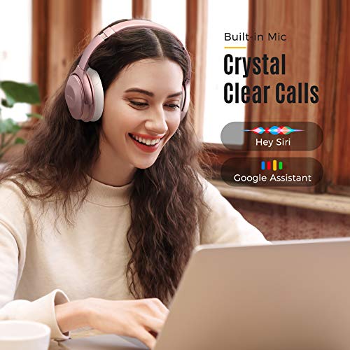 Mpow Pink Active Noise Cancelling Headphones, 45Hrs Playtime Bluetooth Headphones with Microphone, Quick Charge, Deep Bass, Wired Wireless Headset for Girls, Women, Adults, TV, Online Class, Office - Thumbnail 6