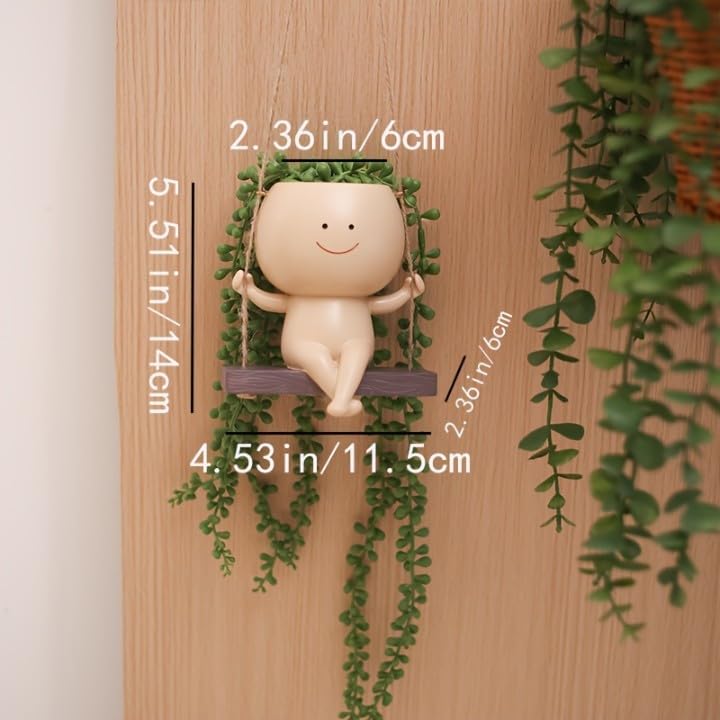 Image of Pottery Swing Hanging Face Planter Pots for Indoor Outdoor Plants, Cute Swinging Flower Pots Succulent Plant's for String of Pearls