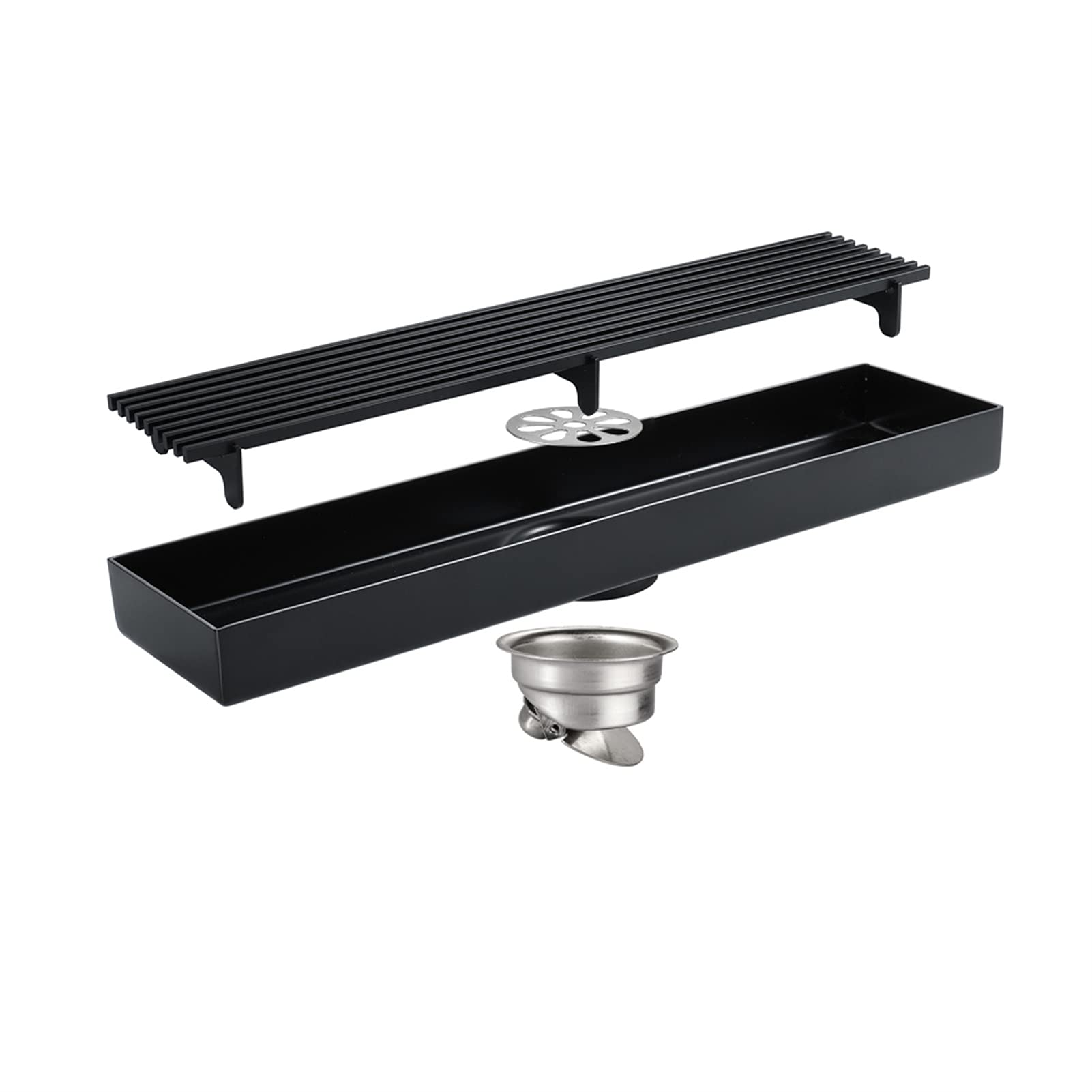 Scarico doccia lineare 30 cm, Scarico a pavimento per doccia in acciaio inossidabile 304, Scarico a pavimento rettangolare, Scarico per doccia con coperchio rimovibile, Filtro per capelli,Nero