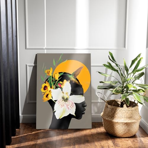 Image of PAINTINGMANTRA Stretched Modern Canvas Wall Art Painting, Marigold Back Girl Artwork for Living Room, Home, Bedroom, Office Decoration (Set of 1, 16x22 Inch)