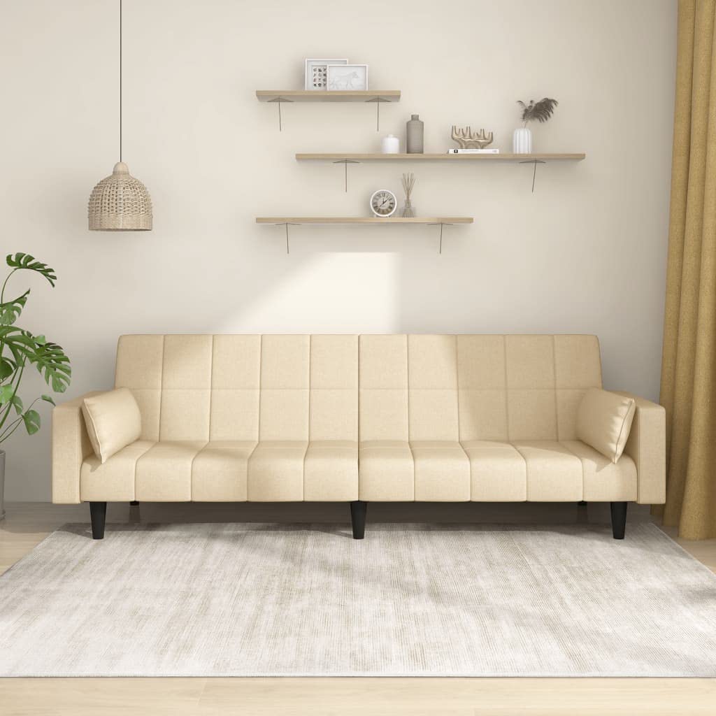 Sofá cama de 2 plazas con 2 cojines de tela crema de 220 cm