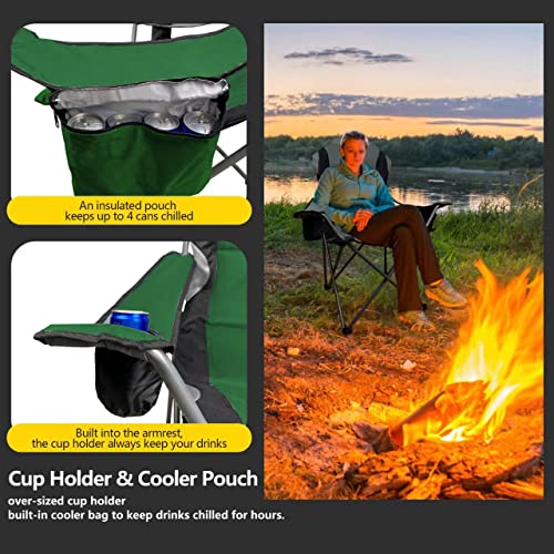 Aofunny Camping Chair, Padded Camping Chairs For Adults With Cooler Pocket And Cup Holder, Portable Folding Chair With Carrying Bag, Holds Up To 250Lb - Lightweight 6.6Lb, Soccer, Picnic (Green) #TOP3