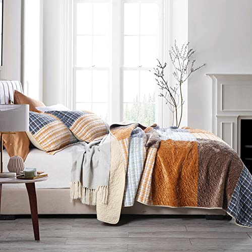 Image of Secgo Quilt King Size - 100% Cotton Bedding Set (98 * 106 Inch) with 2 Pillow Shams, Patchwork Reversible Lightweight Bedspread, Quilted Coverlet Fit All-Season