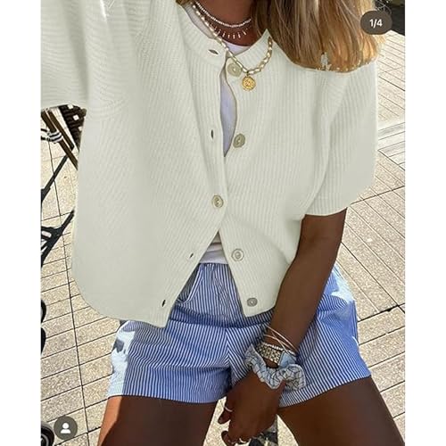 Image of Women Y2k Knitted Crop Cardigan Shirt Short Sleeve Button Down Ribbed Knit Crop Top Outwear Top Tee Shirt