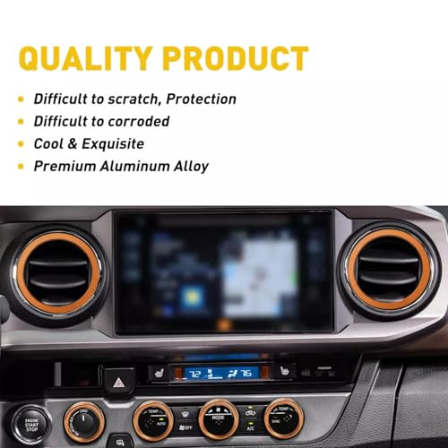 Image of AC knob Cover Trims and AC Vent Inner Rings for Toyota Tacoma Accessories 2016-2023 Interior Air Conditioner Vent Ring Cover Trims Air Conditioner Knob Rings 8pcs-Set (Orange)
