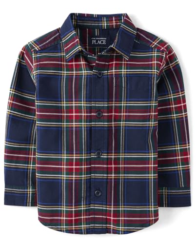Image of The Children's Place Baby Boys' and Toddler Poplin Long Sleeve Button Down Shirt