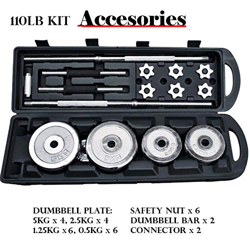 Zoogamo Adjustable Dumbbells Cast Iron Set Weight to 110 Lbs, Free Weight with Connecting Rod Used As Barbell, for Men and Women Home Gym Work Out Training Fitness Equipment All-Purpose