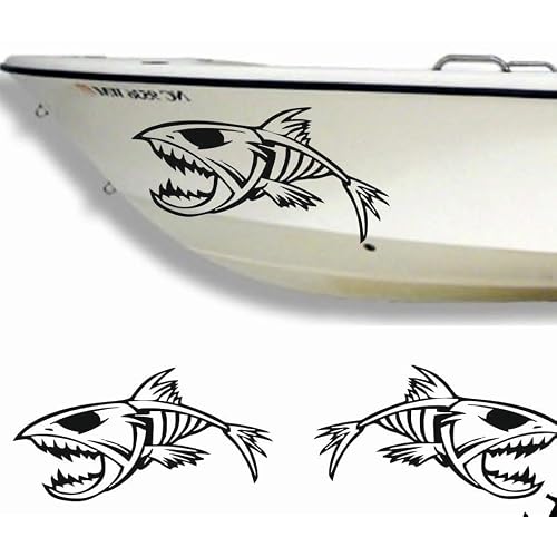 Rakelfix 2 x Skelett Fische Gräte Typ 1 Aufkleber aus Hochleistungsfolie - viele Farben zur Auswahl - Angler Angelboot Sticker Boot Boote Beschriftung Bug Heck Fische Angeln Schlauchboot NA