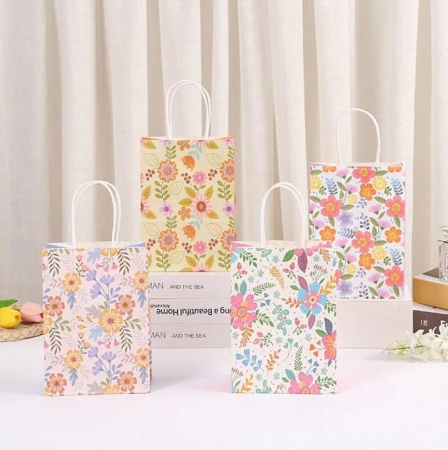 SATYAM KRAFT 4 Pcs Floral Print Gift Bags with Handle Gift Paper bag, gift For Gifting, marriage Return Gifts, Christmas, Birthday, Xmas,Wedding, Party, Seasons Greetings (SMALL) (B0D6YN1QMC) Amazon Price History, Amazon Price Tracker