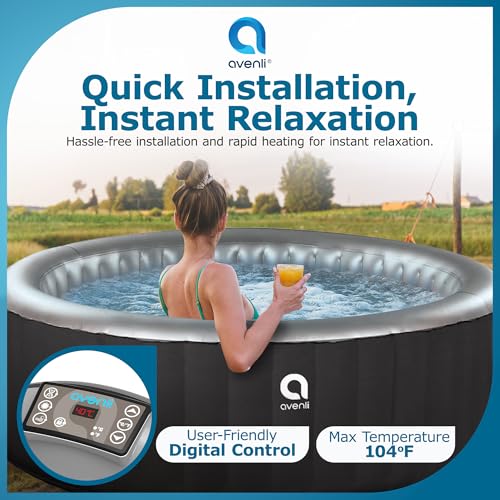 JLeisure Avenli London 181 Gallon 49 Inch 2 to 3 Person Inflatable Hot Tub Spa with Control Panel, Insulated Tub Cover and Floor Protector, Black