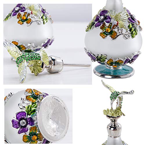 YU FENG Hummingbird Flower Glass Perfume Bottle Jeweled Enameled Fancy Decorative Crystal Perfume Holder Container Scent Bottles Empty Refillable(25ml) - Thumbnail 7
