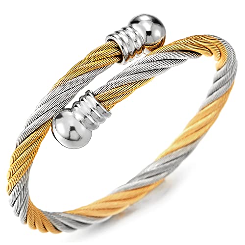 Image of COOLSTEELANDBEYOND Elastic Adjustable Steel Twisted Cable Cuff Bangle Bracelet for Mens for Women