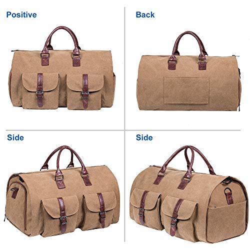 Miniatura 6 de Seyfocnia Bolsa De Viaje Convertible Para Ropa, Bolsa De Lona Para Hombres Y Mujeres, 2 En 1 Para Colgar, Maleta, Traje, Negocios, Bolsa De Viaje, Marrón-Dos Bolsillos-Lona, L, Viaje