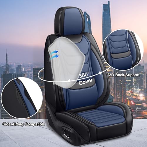 Image of Car Seat Covers Fit for Chevrolet Tahoe 1995-2025, Leather Automotive Seat Covers for Trucks, Heavy-Duty Wear Resistant Seat Protectors, Easy to Install, 2 Seats, Black Blue
