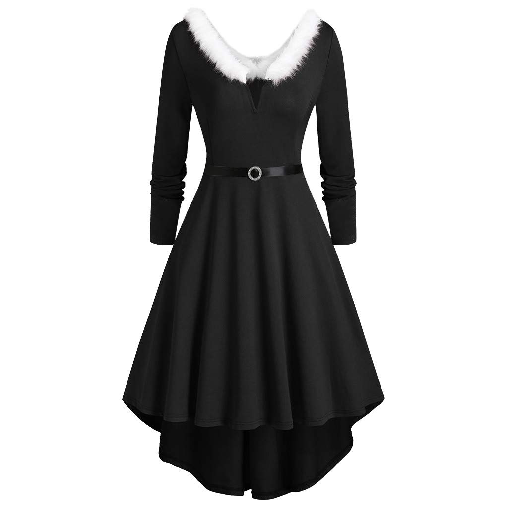 Générique Robe Longue Asymétrique Fausse Fourrure Femmes Manches Panneau Patchwork Noël Grande Plus