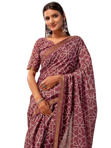 Image of Satrani Women's Silk Printed Ready To Wear Saree with Unstitched Blouse Piece