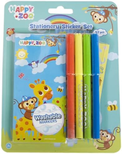Happy Zoo C-HZ1222 57-Piece Stationery Sticker Set with Washable Markers