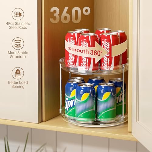 Image of Zollyss 2 Tier Lazy Susan Organizer Turntable | Clear 9.25 Inch Rotating | Counter-Top Kitchen Storage | for Pantry, Bathroom, Vanity | Keeps Clutter Control in Rooms