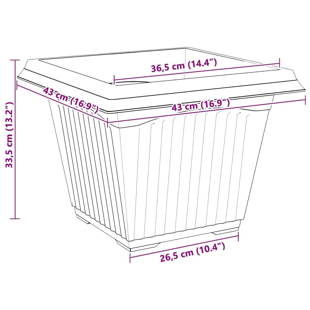 Blumentöpfe 6er Set Schwarz 43 x 43 x 33,5 cm Kunststoff für Balkon Garten Terrasse Indoor Outdoor Pflanzgefäße mit Drainage und stabilem Design