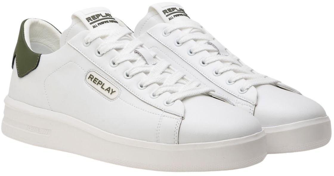 Replay Men's Univeristy M Prime 2 Sneaker, 071 White Green, 7.5 UK